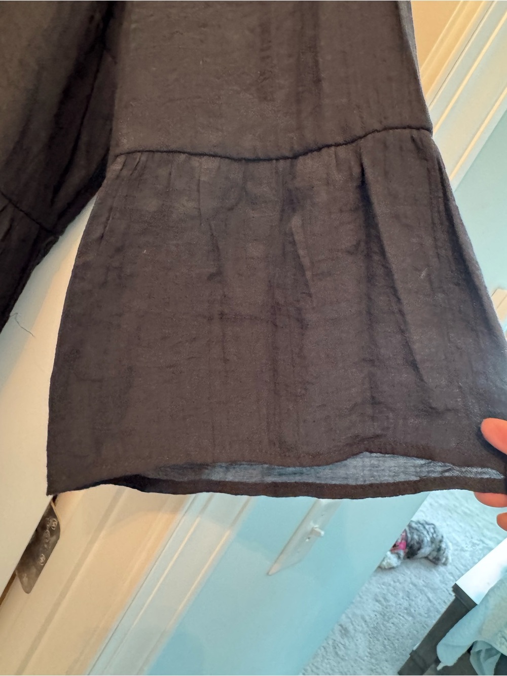 Cato black V-Neck Button-Front Blouse with Wooden Buttons - Picture 3 of 6